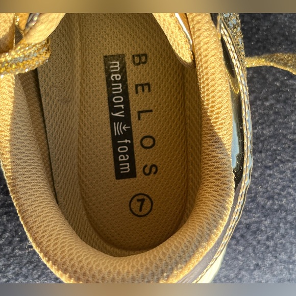 Shiny gold glitter upper sneakers. Memory foam, non-slip rubber soles. Size 7 - Picture 6 of 11